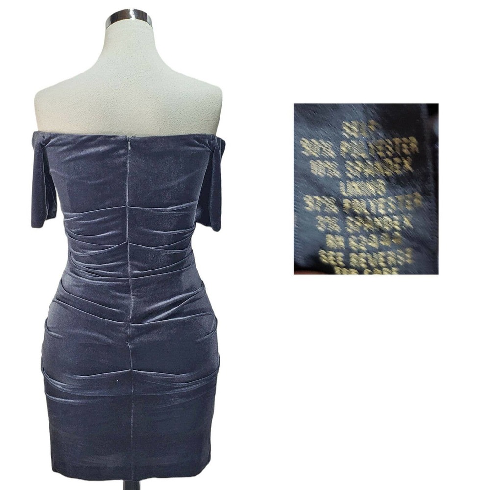 NICOLE MILLER VELVET RUCHED Off Shoulder Gray Wiggle dress, 12 - Picture 2 of 2